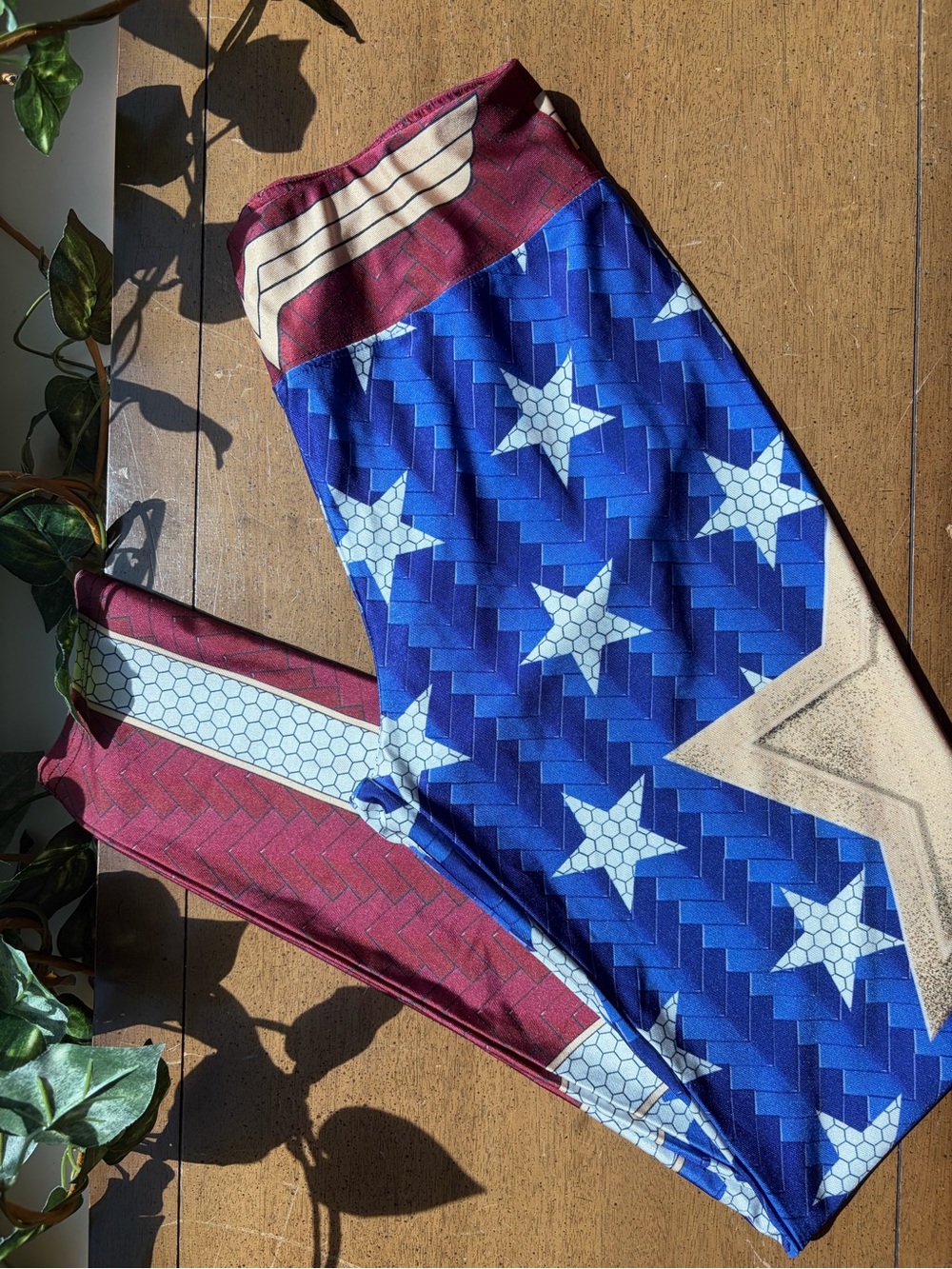 Wonder Woman Leggings | Red White Blue Star Print Athletic Costume Leggings